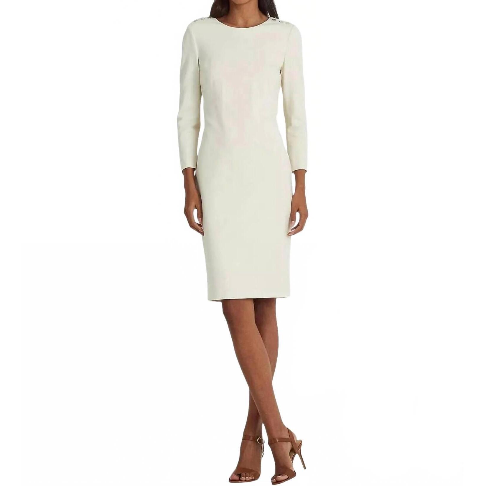 New Ralph Lauren Ponte Three Quarter Sleeve Dress In Mascarpone Cream